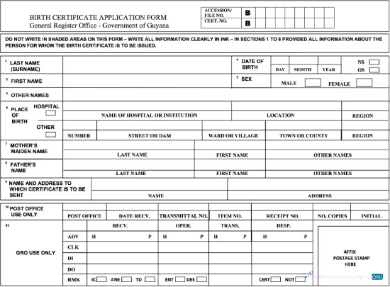 Download South America Government of Guyana birth certificate Photoshop template